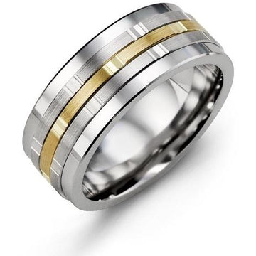 9mm Cobalt 14K White/Yellow/White Gold Ring