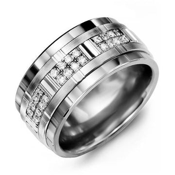 11mm Cobalt 14K White Gold Ring 24 Diamonds tcw. 0.24