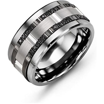 11mm Cobalt 14K White/Black/White Gold Ring 24 Black Diamonds tcw. 0.24