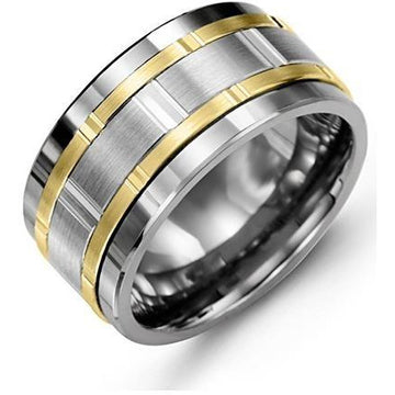 11mm Tungsten 14K White/Yellow/White Gold Ring