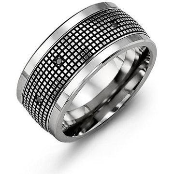 11mm Cobalt 14K White Gold Ring 12 Black Diamonds tcw 0.12