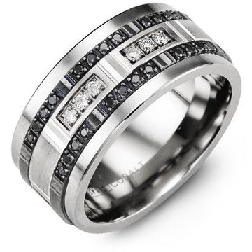 11mm White Gold 14K White/Black/White Gold Ring 30 Diamonds tcw 0.36