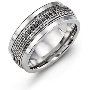 9mm Tungsten 14K White Gold Ring 9 Black Diamonds tcw 0.09