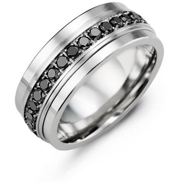 9mm Cobalt 14K White Gold Ring 17 Black Diamonds tcw 0.51