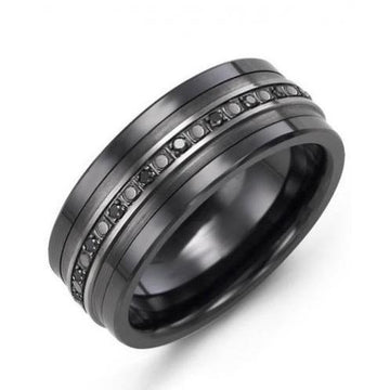 9mm Black Ceramic 14K Black Gold Ring 23 Black Diamonds 0.23
