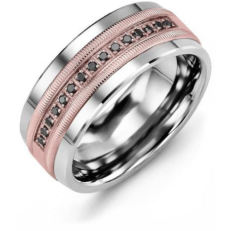 9mm Cobalt 14K Pink Gold Ring 15 Black Diamonds tcw 0.15