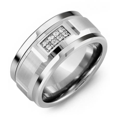 11mm Tungsten 14K White Gold Ring 8 Diamonds tcw 0.08