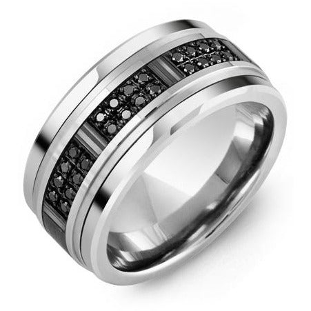 11mm Cobalt 14K White/Black/White Gold Ring 24 Black Diamonds tcw. 0.24