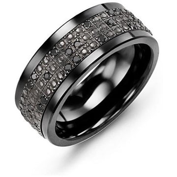9mm Black Ceramic 14K Black Gold Ring 20 Black Diamonds tcw 0.20