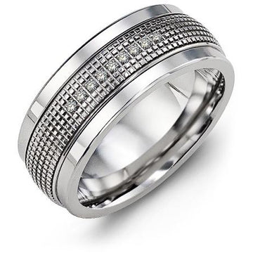 9mm White Gold 14K White Gold Ring 9 Diamonds tcw 0.09