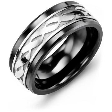 9mm Black Ceramic 14K White Gold Ring