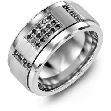 11mm White Gold 14K White Gold Ring 31 Black Diamonds tcw 0.31