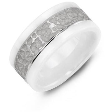 9mm White Ceramic 14K White Gold Ring