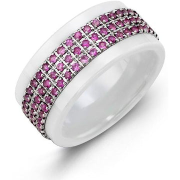 9mm White Ceramic 14K White Gold Ring 126 Pink Sapphire tcw. 1.26