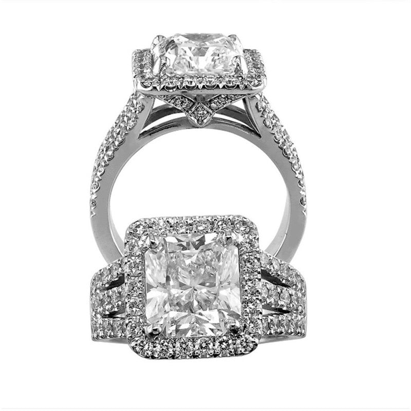 18kt White Gold Diamond Radiant Cut Triple Shank Engagement Ring
